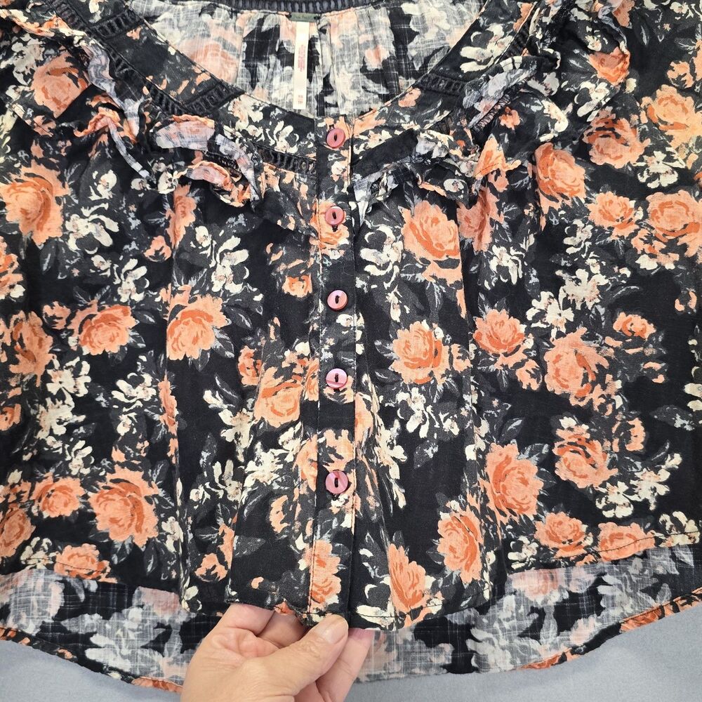 Free People Unreal Love Ruffle Collar Short Sleeve Floral Top Size XS - Picture 4 of 12